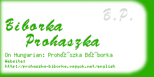 biborka prohaszka business card